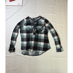 Womens Rue‎ 21 flannel blouse, long sleeve, teal/black, size M